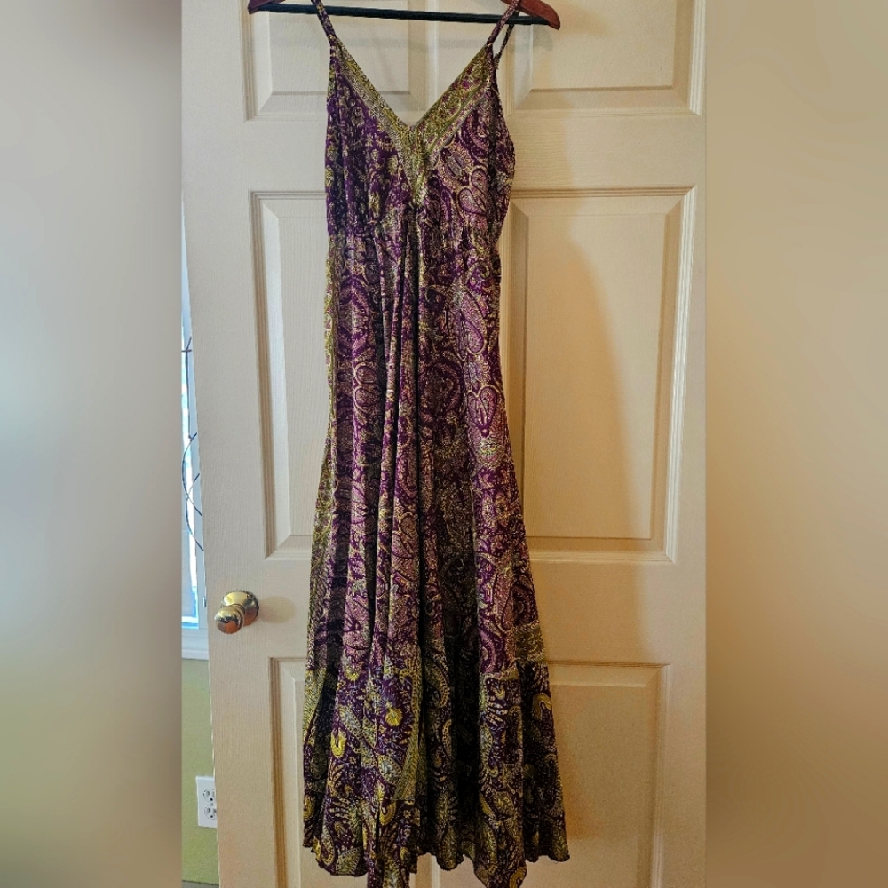 Paisley Purple and Green Silky Maxi Sun Dress